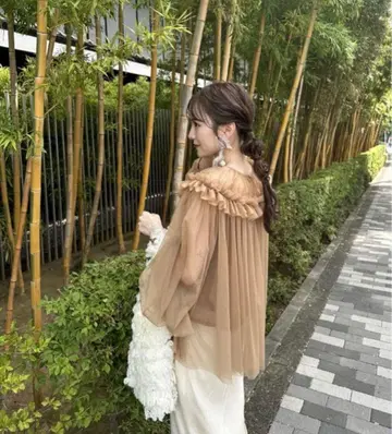 acka 개더 튤 블라우스