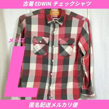 구제 의류 EDWIN 체크 셔츠 L 남성용