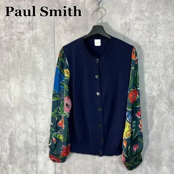 Paul Smith 가디건 절개 꽃무늬 XXL 네이비 실크 혼방