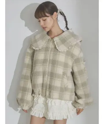 merry jenny 체크 프릴 칼라 보아 자켓