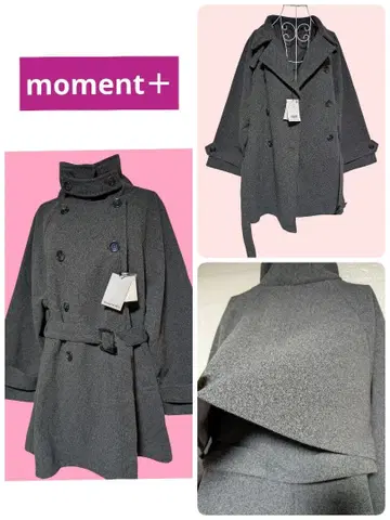 익명 택 포함 여성용 래글런 슬리브 더블 코트 가벼운 그레이 계열