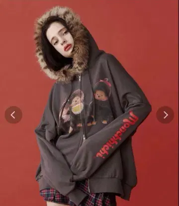 몽치치 jouetie 콜라보 퍼 도킹 ZIP 후디 후드티