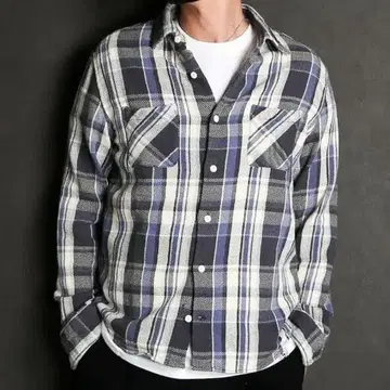고품질 TMT VINTAGE PLAID SHIRTS 플란넬 셔츠 S 블루
