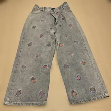 punyus CAT'S 자수 데님 배기 팬츠