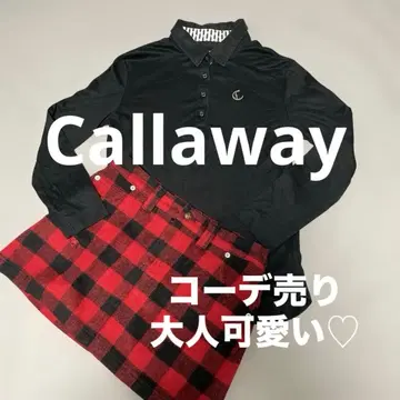 캘러웨이 긴팔 피케 셔츠 x 체크 무늬 스커트 셋업풍 코디