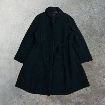 롱 코트 블랙 하이넥 벨트 포함 텍스처 소재