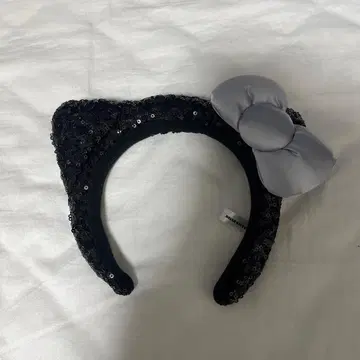 고양이 귀 머리띠 실버 리본