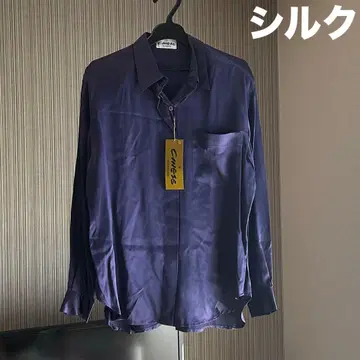[ 미사용 새상품 ] 셔츠 블라우스 실크 100% 실크 퍼플 보라색 깔끔