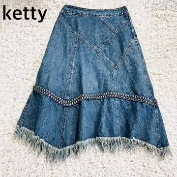 새상품급 ketty 데님 스커트 A라인 플레어 M 프린지 패치워크풍
