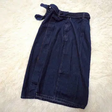 GU 데님 스커트(L) 벨트 포함 블루 미디 기장 코튼 스트레이트