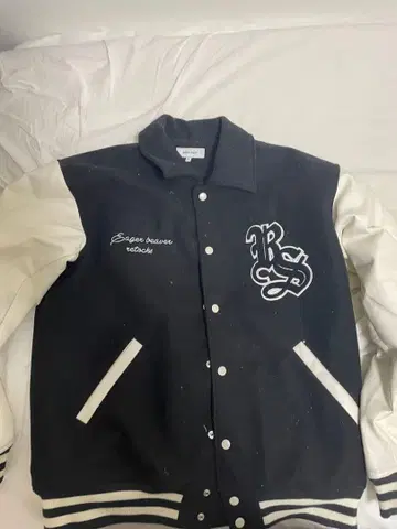 RS 로고 자수 바시티 자켓 블랙/화이트