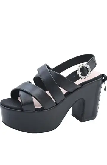 비쥬 장식 통굽 스트랩 샌들 (블랙)