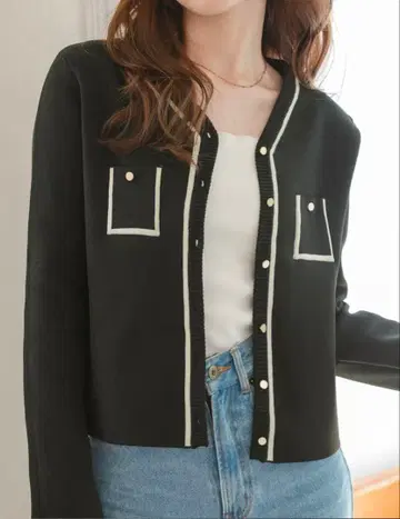 배색 니트 V넥 가디건 kobelettuce