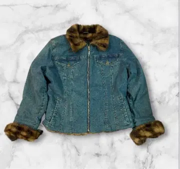 Y2K 헤이세이 갸루 페어리 그런지 퍼 디자인 데님 자켓 00s