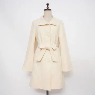 쿠 드 샹스 울 혼방 스탠드 카라 코트 크림 베이지 사이즈 38