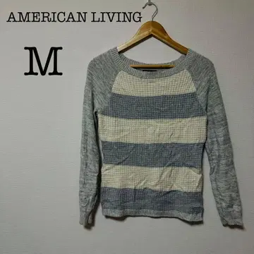 AMERICAN LIVING [ M ] 그레이 아이보리 스트라이프 니트