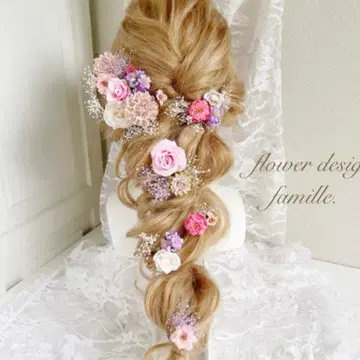 웨딩 헤어 액세서리 머리 장식 브라이덜 꽃 리본 핑크