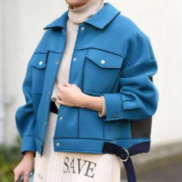 Eimee Law 본딩 배색 숏 블루종 블루