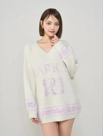 다리치 믹스 컬러 RD 니트 튜닉 화이트