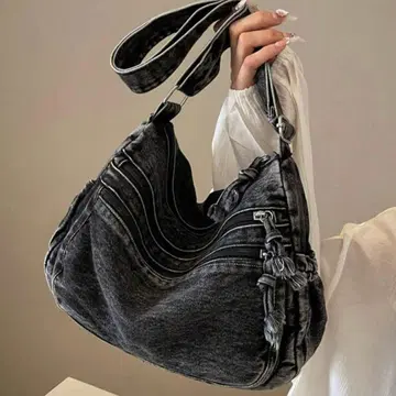 데님풍 숄더백