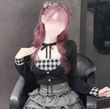 깅엄 앙상블 상의 HONEYMEW 블랙 허니뮤우