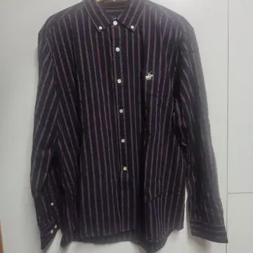 네이비와 홍차 스트라이프 긴팔 셔츠