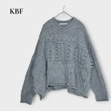 KBF 오버 사이즈 케이블 니트 스웨터 F 숏 기장 그레이 두꺼운 원단