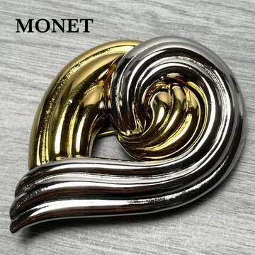 monet 모네 브로치 골드&실버 소용돌이 무늬의 두꺼운 하트 모티브