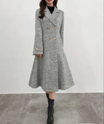CENEA 허리 쉐이프 트위드 롱 코트