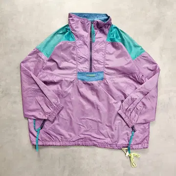 컬럼비아 나일론 자켓 구제 의류 하프 지퍼 로고 XL 보라색 16593