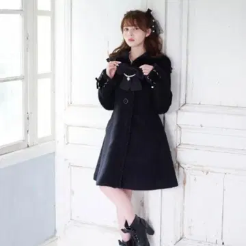 LIZLISA 퍼 세일러 A라인 코트 블랙