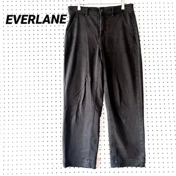 에버 레인 치노 팬츠 스트레이트 (4) 코튼 혼방 블랙 루즈핏 기장 짧음