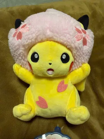 피카츄 봉제 인형 벚꽃 모자