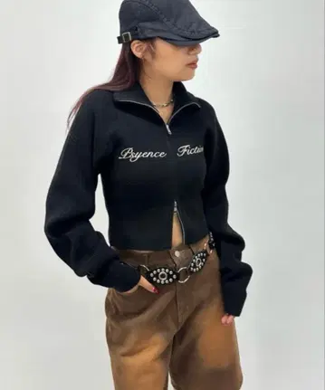 WHO'S WHO gallery 래글런 지퍼 니트 블랙 니트