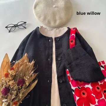 b1598*새상품 블루위로 면린넨 노카라 2way 원피스 코트