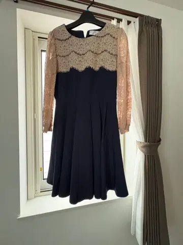 네이비 레이스 긴팔 원피스 S~M
