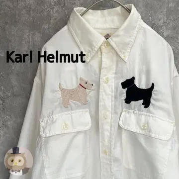 [자수 디자인] 칼 헬무트 긴팔 셔츠 개 스코치 구제 의류 빈티지