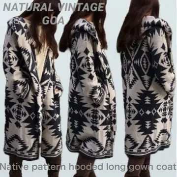 goa 내추럴 빈티지 goa 네이티브 무늬 후디드 롱 가운 코트 F
