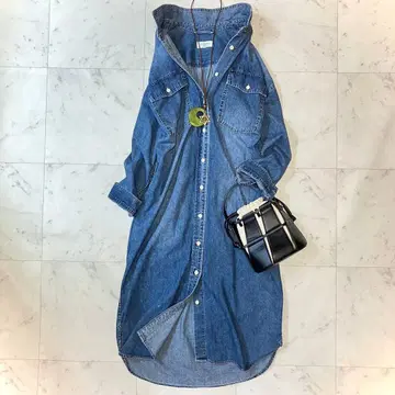 새상품급 슬로브 이에나 데님 셔츠 원피스