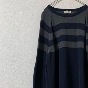 구제 니트 스웨터 얇은 소재 보더 네이비 XL