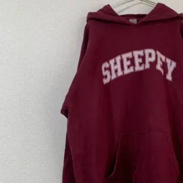 구제 의류 후드티 센터 프린트 속기모 끈 없음 보르도 L