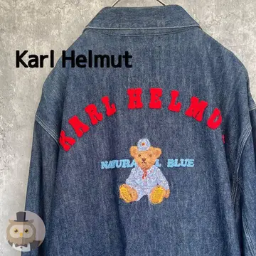 [자수 디자인] Karl Helmut 데님 커버올 구제 의류 레트로 곰