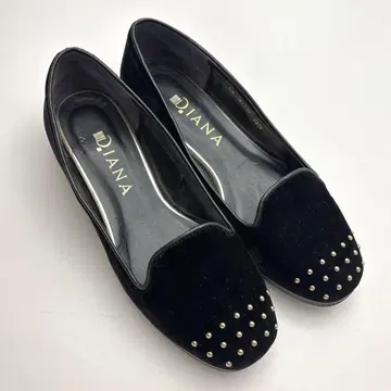 다이애나 벨로아 플랫슈즈 벨벳 골드 스터드 블랙 22.5