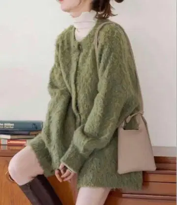 Kastane 가디건 끈 포함 MIX 기모 가운 그린 니트