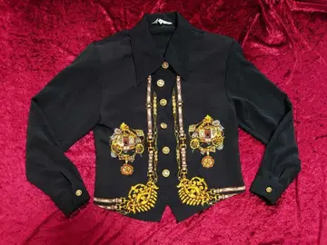 스카프 패턴 디자인 블라우스 쇼와 레트로 골드 버튼