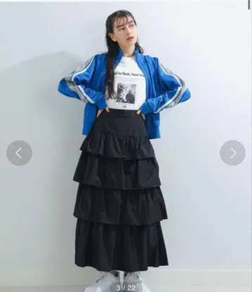 Ray BEAMS / 개더 티어드 스커트 블랙 / 1