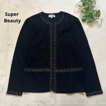 Super Beauty 비즈 스팽글 가디건 빅 사이즈 42 블랙