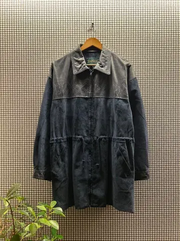 90s DANIER 스웨이드 x 레더 하프 코트