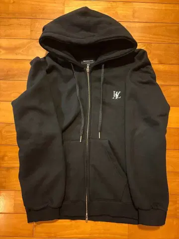 WOOALONG 블랙 풀 집업 후드티 L