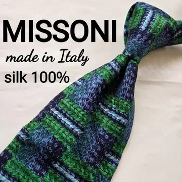 새상품급 MISSONI 실크 100% 넥타이 그린 체크
